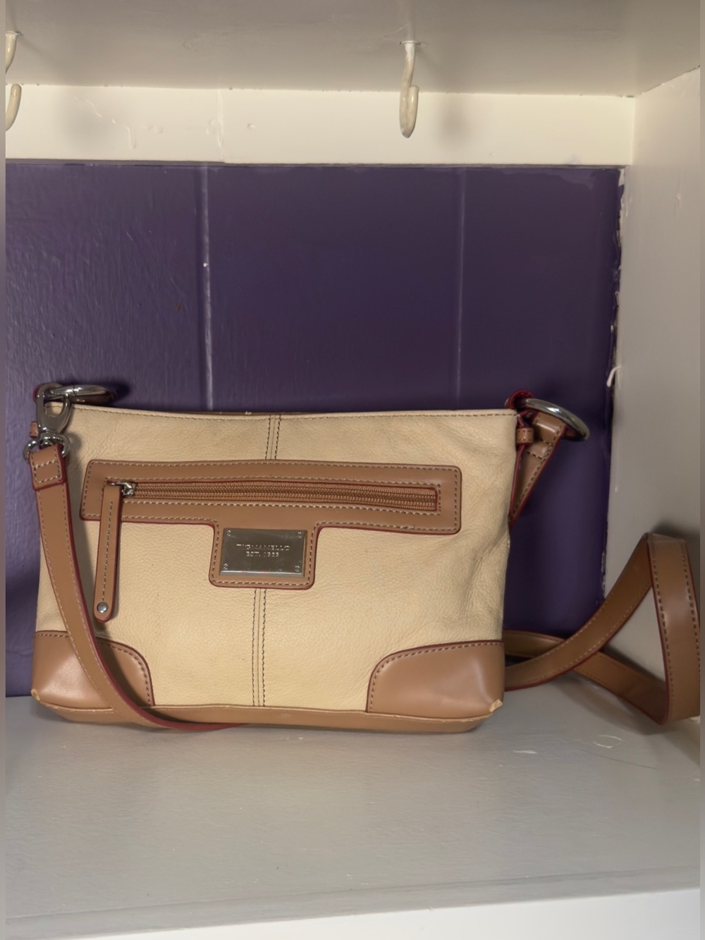 Tignanello beige & tan pebbled leather crossbody bag Women’s purses